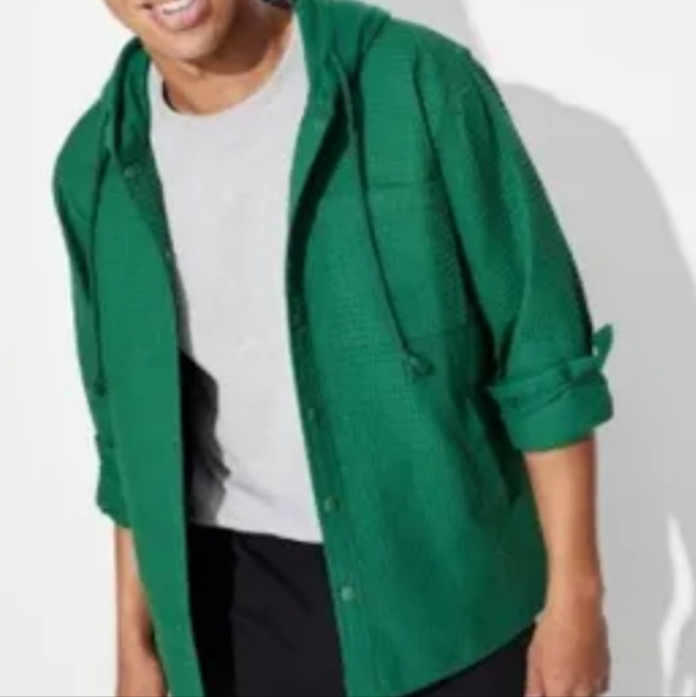 ❤️5/$25 New Mens Thick Shirt Jacket With Hood Green